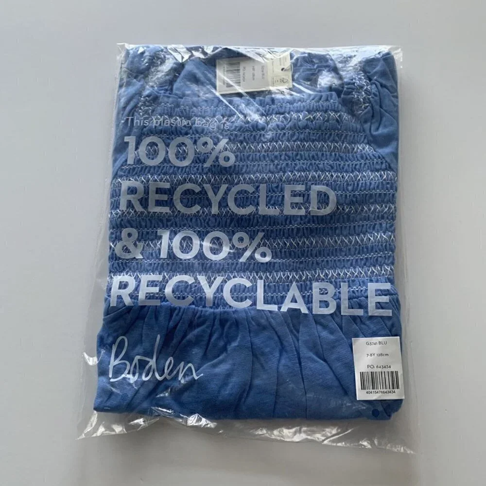 Mini Boden Girl Blue Shirred Holiday Dress 5-6 Years